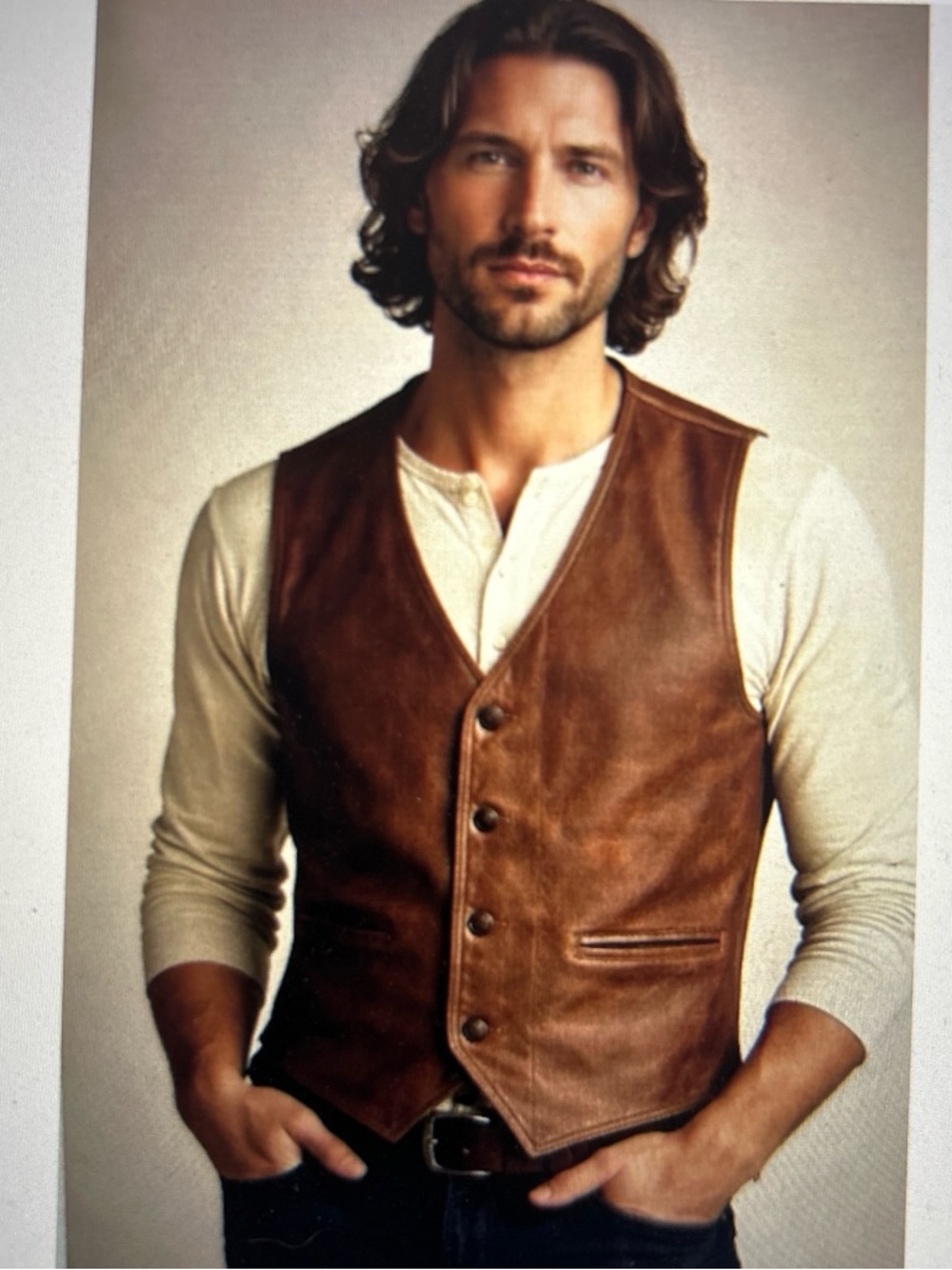 Wilsons Leather Brown Leather Button-Front Vest